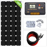 ECO-WORTHY Kit de inicio solar monocristalino de 12V 100W: Panel solar mono de 1pc 100W + Controlador solar PWM de 15A…